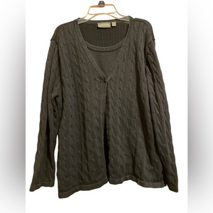 Croft‎ & Barrow Womens Plus Cable Knit Faux Sweater Set Black Silver Shimmer 1X